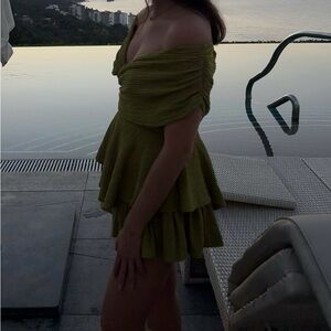 Off-Shoulder Olive Green Dress